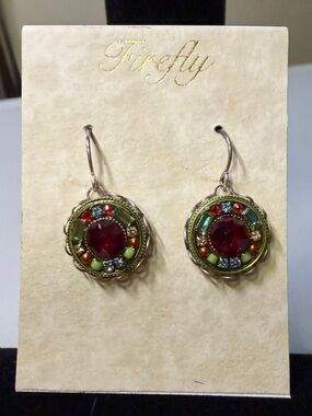Firefly Multicolor Gem Drop Earrings - Green & Red